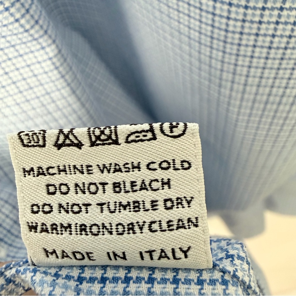 NWOT Canali Men’s Luxury Italian Shirt Sky Blue Checkered Dress Shirt, L - Picture 5 of 9